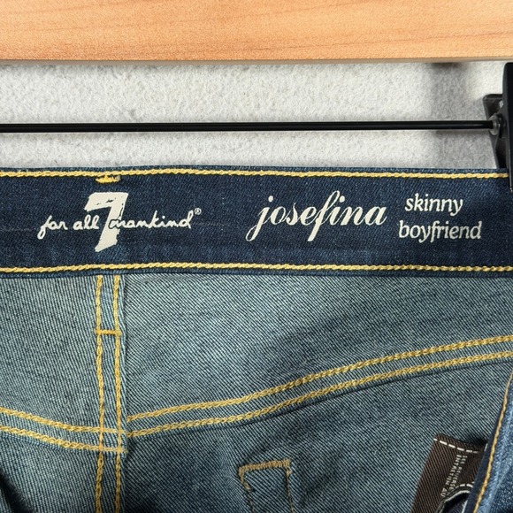 7 For All Mankind Josefina Skinny Boyfriend Jeans Dark Wash Distressed Size 27 - Picture 9 of 13